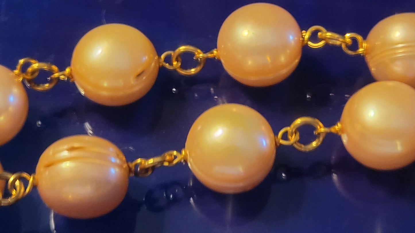 HONORA Bronze ITALY Baroque Pink Pearl 36" NECKLACE w/Byzantine Chain