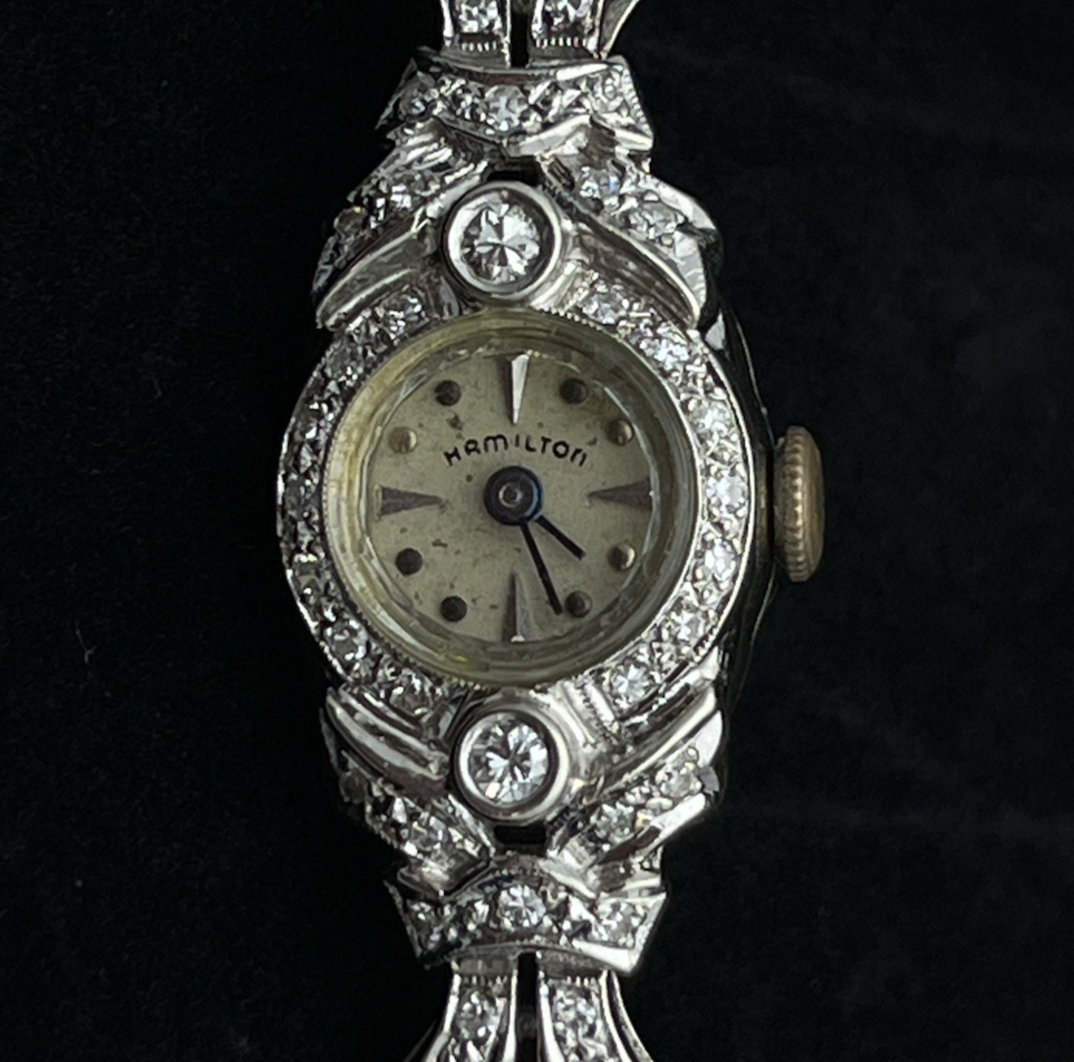 18g Vtg Hamilton Ladies 757 Diamond Watch 14K White Gold 22J Manual Wind Art Dec