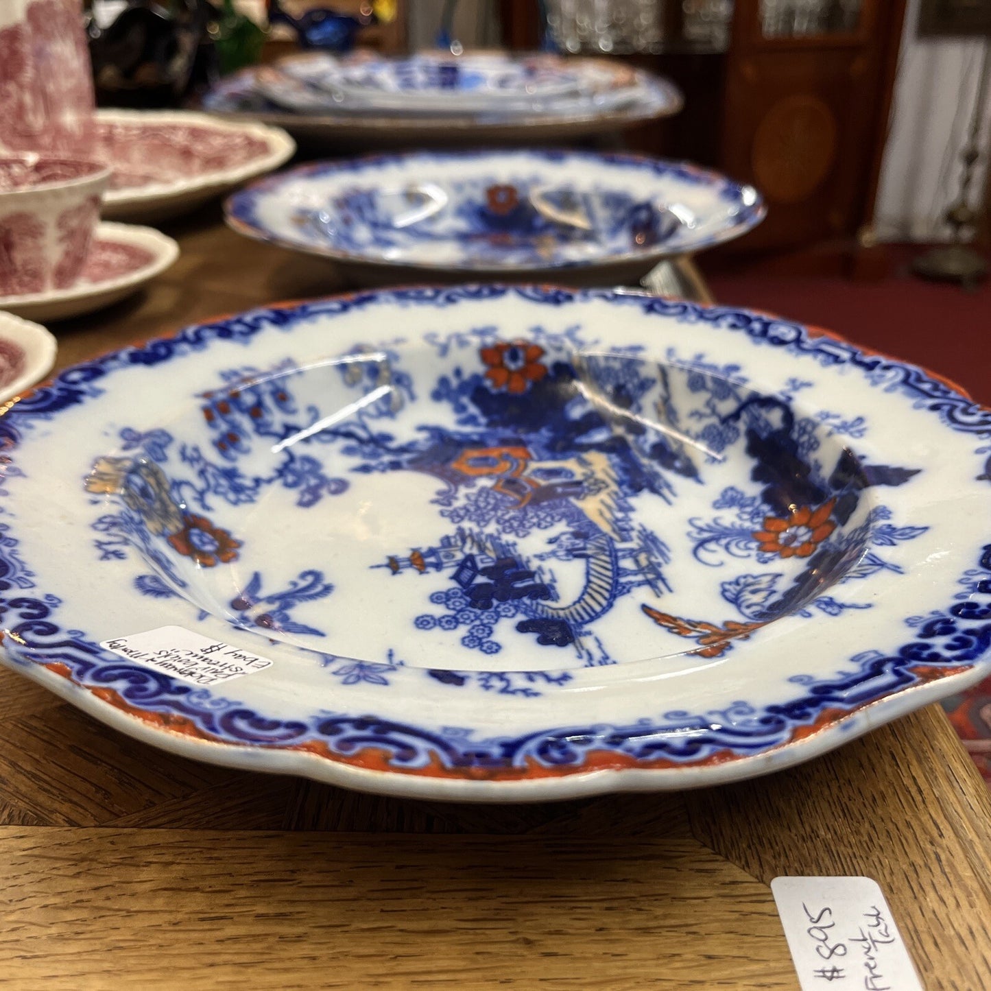 Pair of Ridgway & Morley "Stream" Pattern 3/799 Flow Blue Imari 10 1/2" Bowls