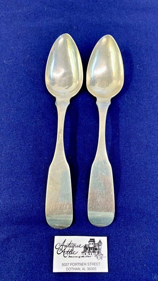 Coin Silver by James Watson from Philadelphia Pair Large 8" Serving Spoons 1820