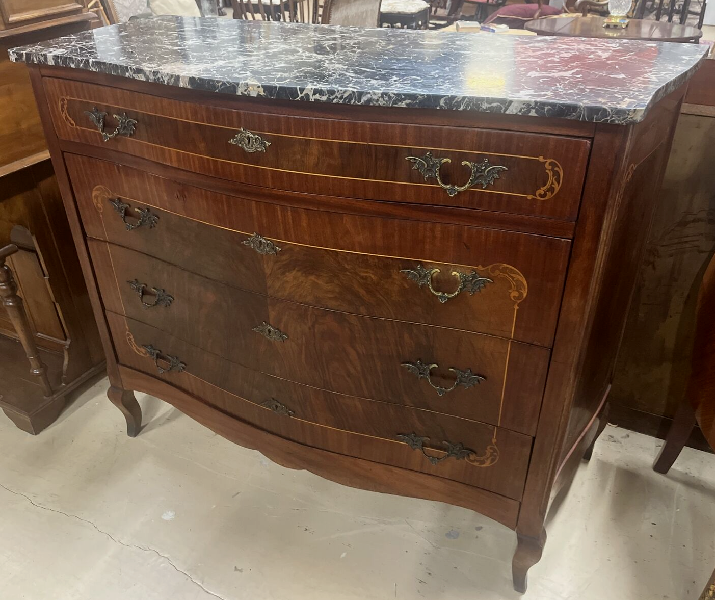 Antique Italian Inlaid Commode Chest of drawers Marble Top