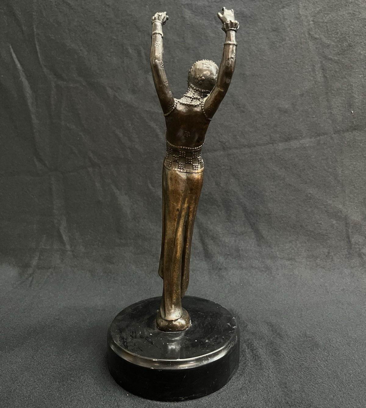 D.H. Chiparus Inspired Art Deco Bronze Dancer Sculpture w/ Marble Base