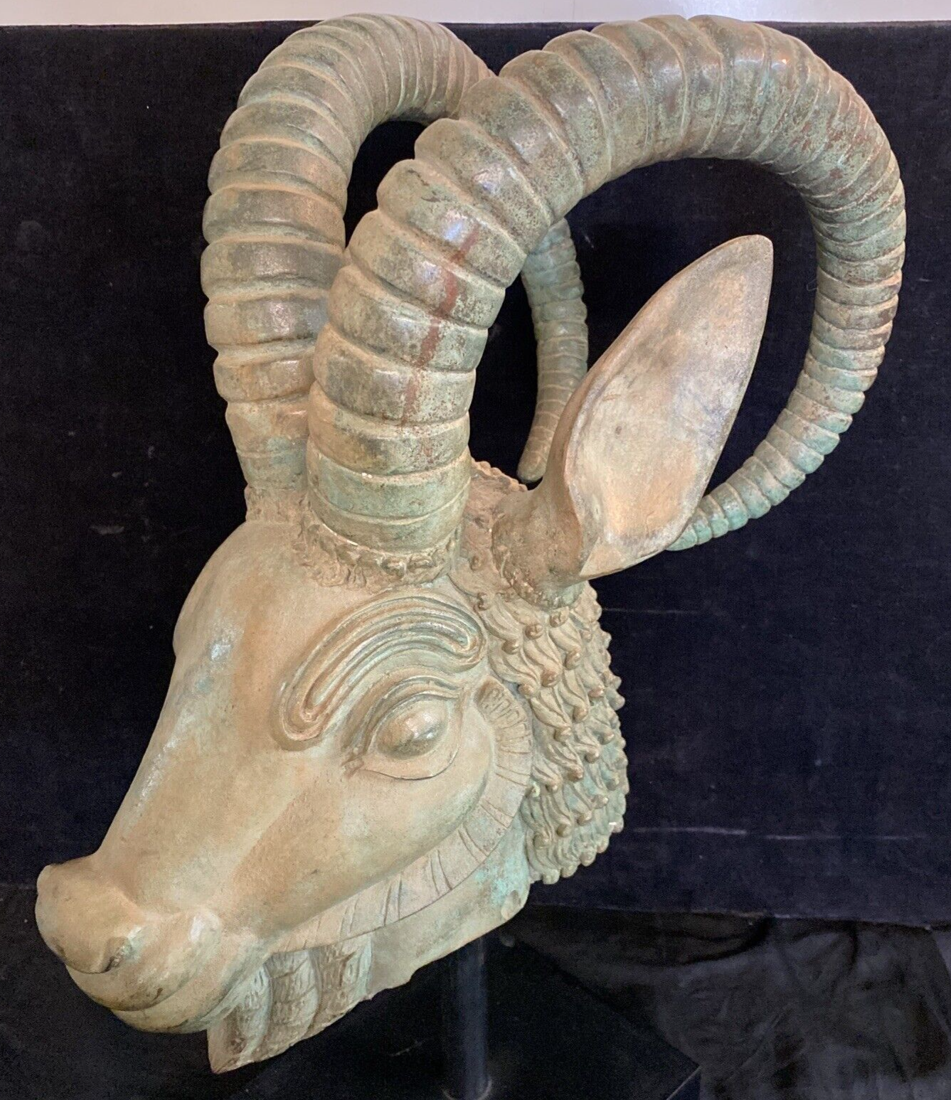 Persian Style Mounted Cast Bronze Ram's Head Sculpture