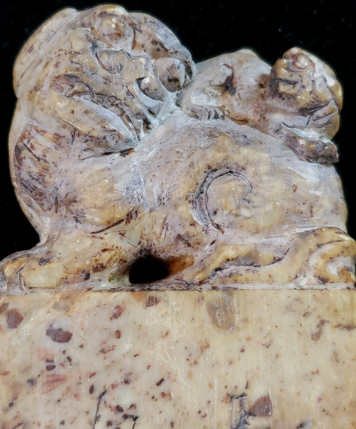 Antique Vintage Chinese Carved Soapstone Seal Foo Dog Inscription 20th Century