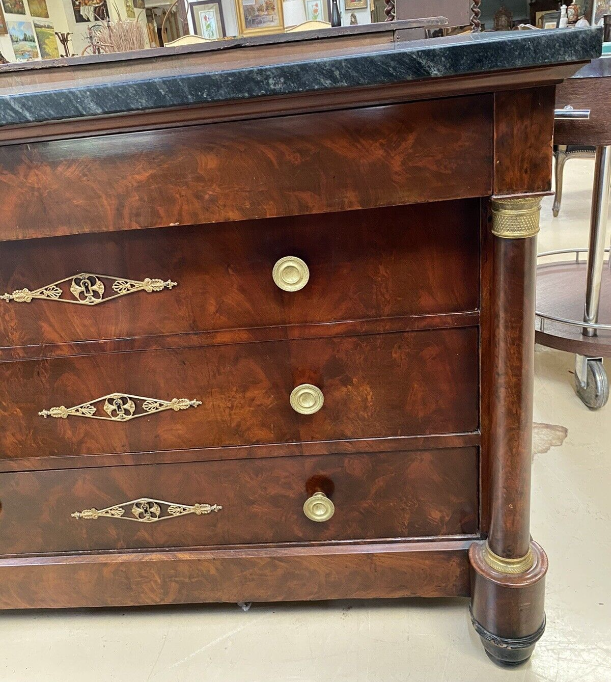 Antique Burled Walnut Mid-19th Century Empire and Marble Top Chest Commode