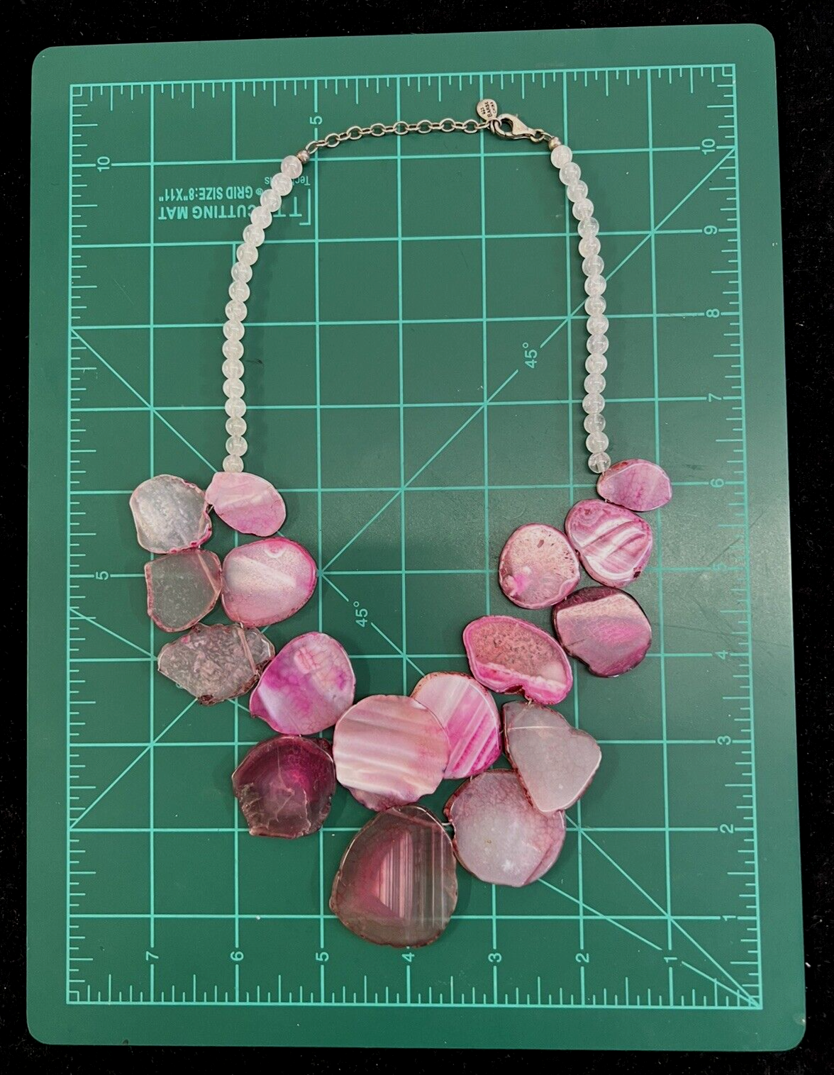 Barse Sterling Silver 925 Pink Sliced 17 Agate Slab  Necklace