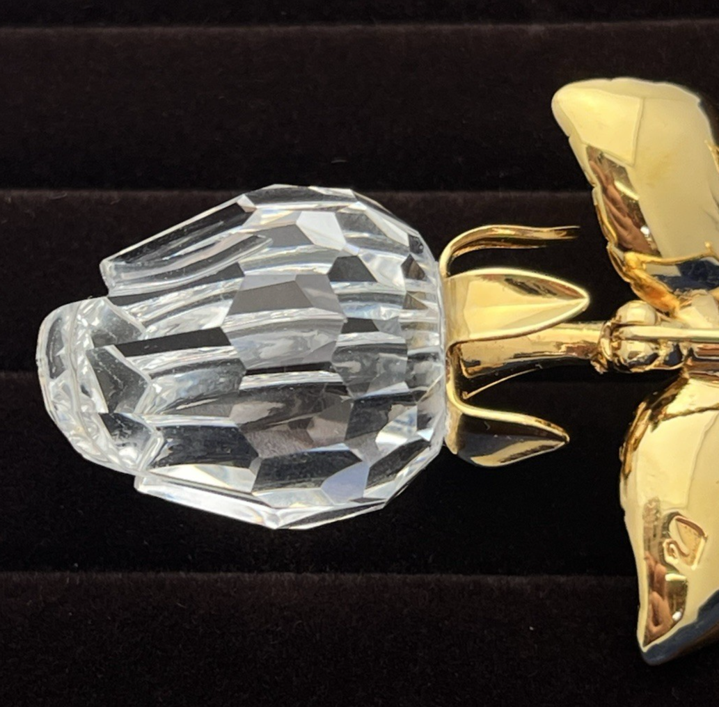 Swarovski Rose Brooch Gold Plated Clear Crystal “Memories Collection” Gorgeous!