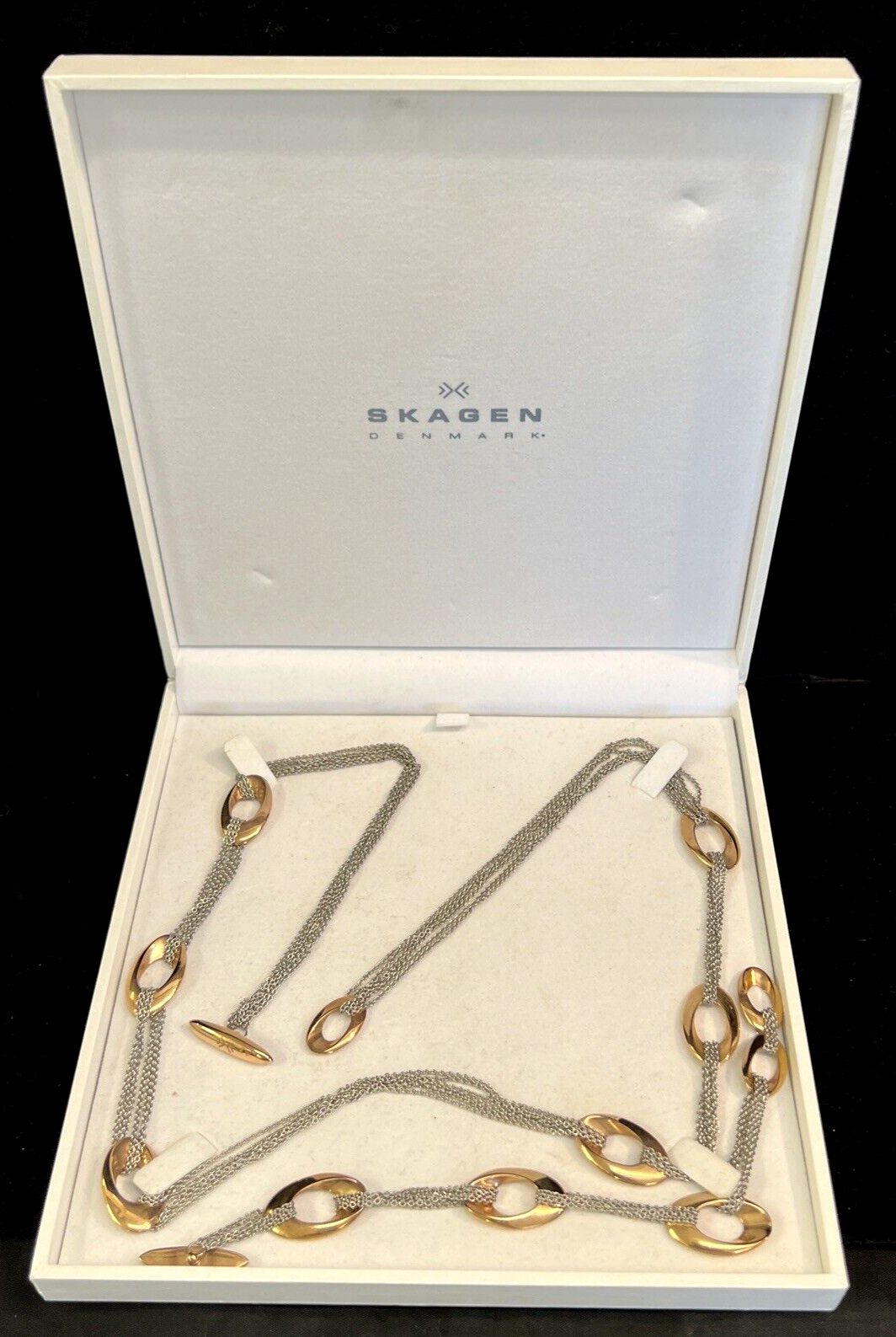 Skagen Ladies Mila Gold and Stainless Necklace and Bracelet Denmark Orig Box