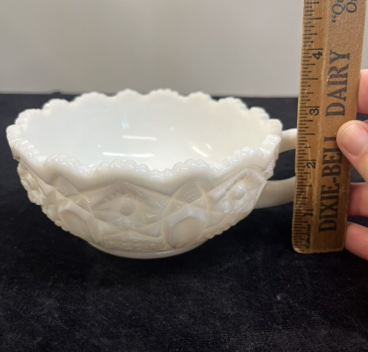 Nappy Bowl with Handle White Milk Glass L E Smith Quintec Pattern