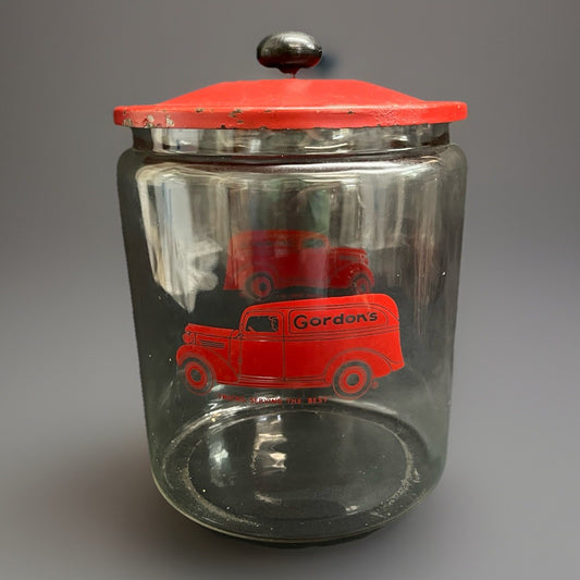 Vintage Gordon’s Foods Large Glass Snack Jar With Original Metal Lid 1940s