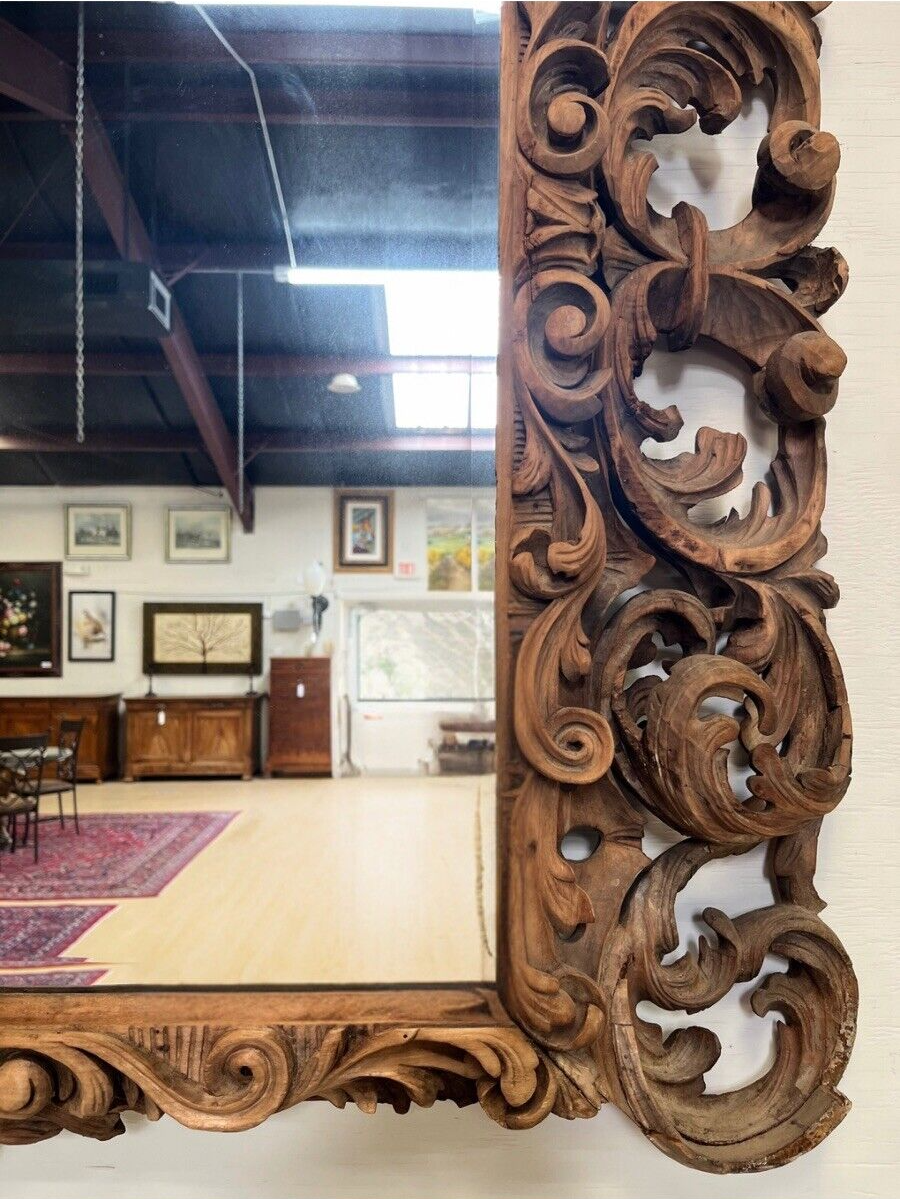 ORNATE BAROQUE STYLE SCROLLED FOLIATE CARVED MIRROR, 46"H