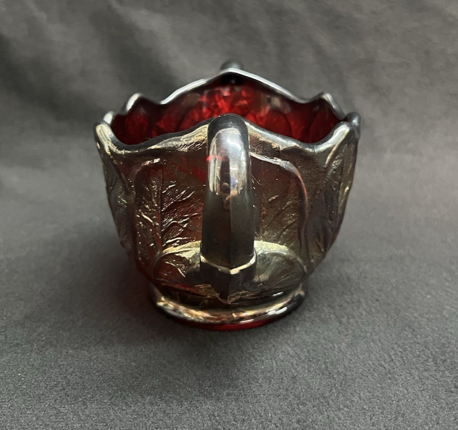 Vintage Imperial Glass Iridescent Everglade Sunset Ruby Red Creamer & Sugar