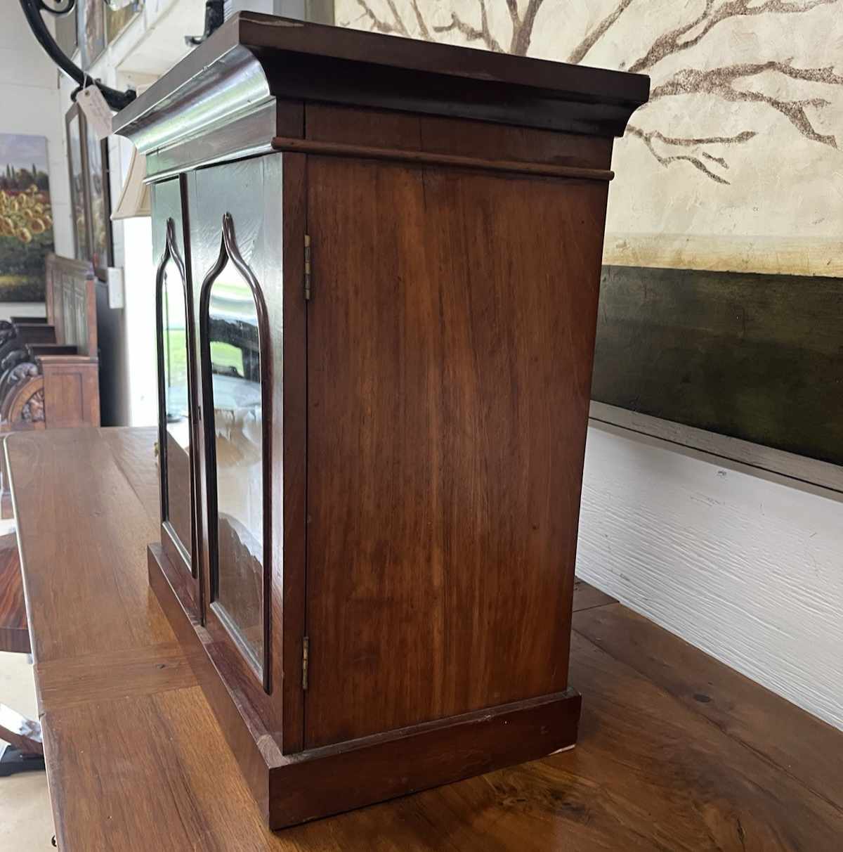 ENGLISH MAHOGANY TABLETOP COLLECTOR'S CABINET 20 5/8" TALL