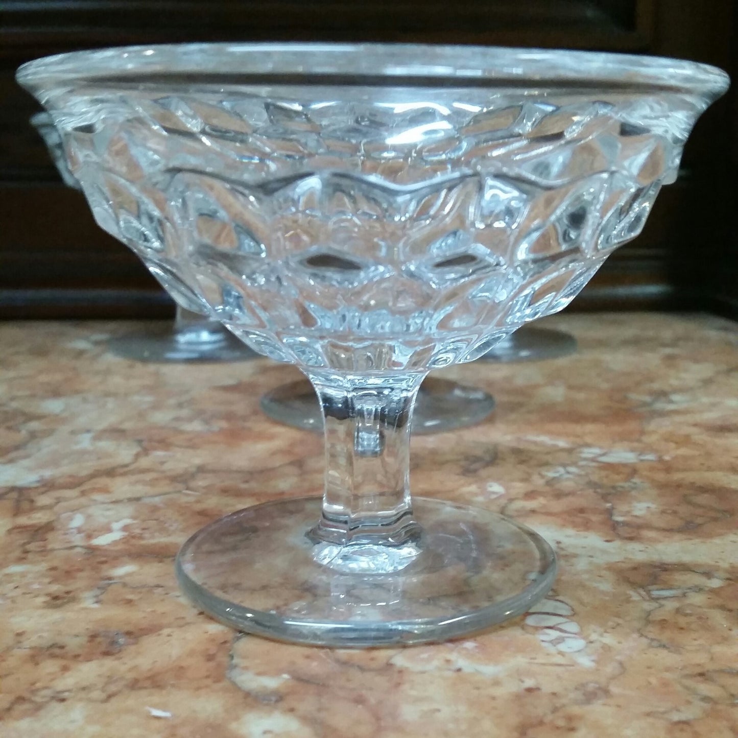 Set of 5 Fostoria American Crystal Pr Low Sherbets  5 oz Glasses H 3 1/2"