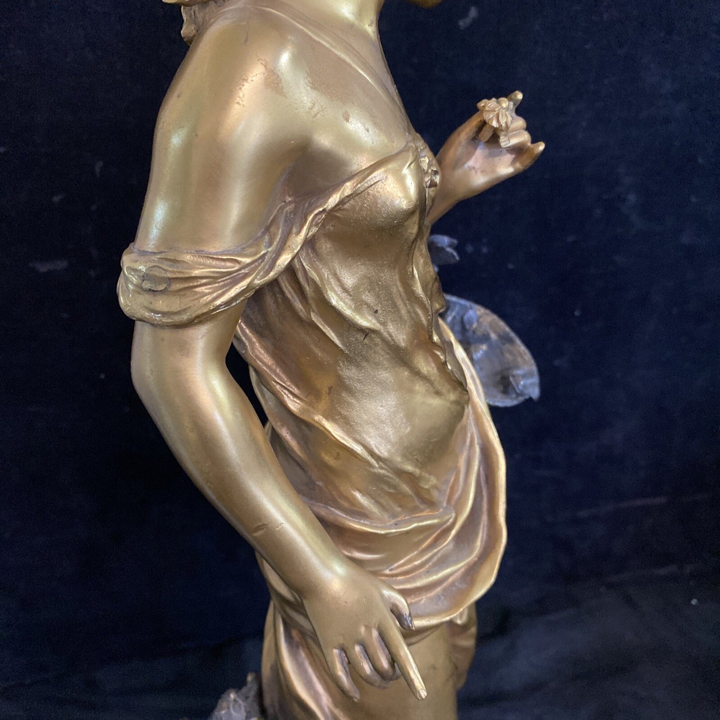 Rose De Mai Gilt Bronze Statue Rose of May Merchant Woman 20 1/4" MH