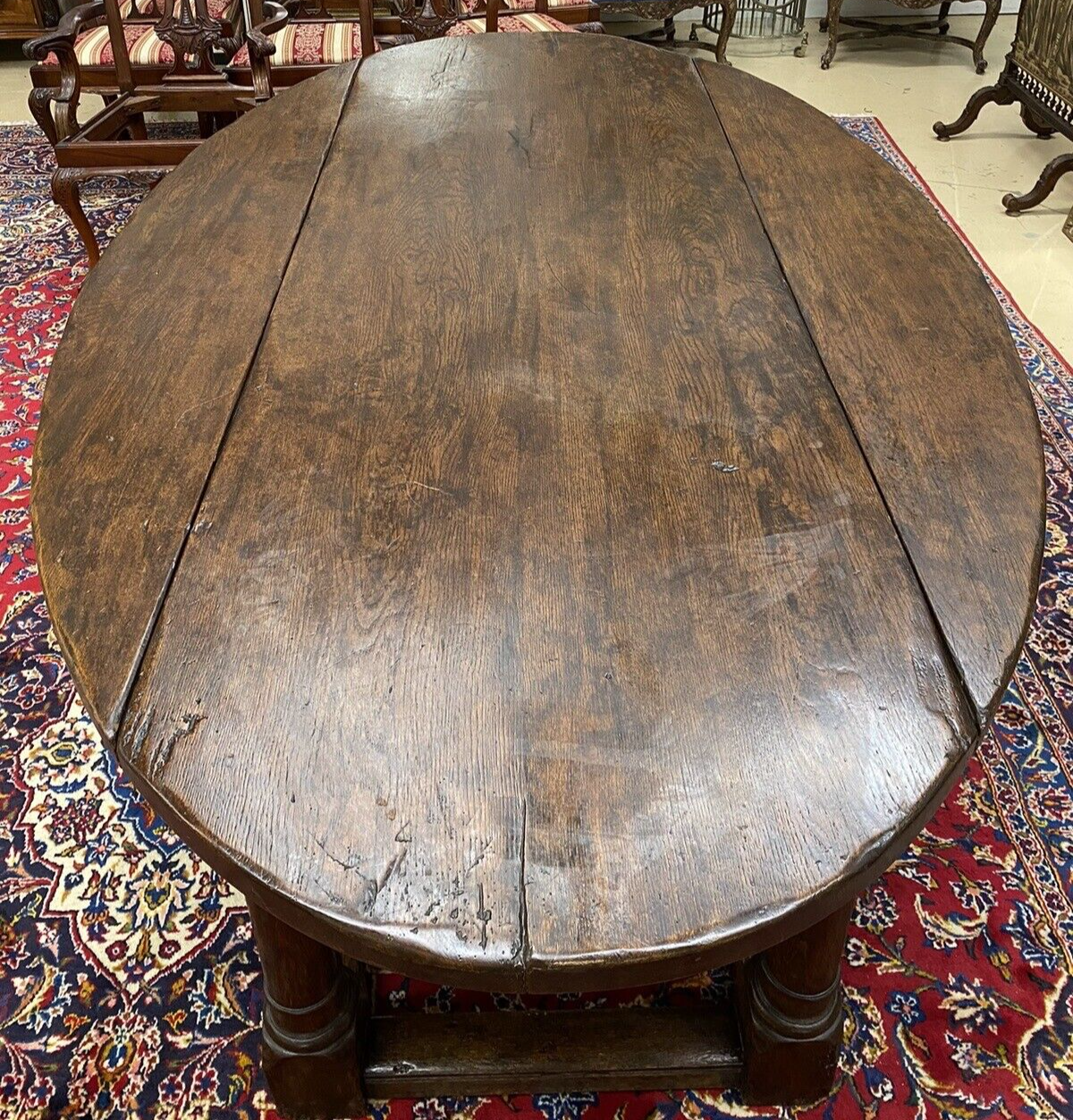 ANTIQUE 19th CENTURY ENGLISH OAK OVAL GATE LEG DROP LEAF DINING TABLE