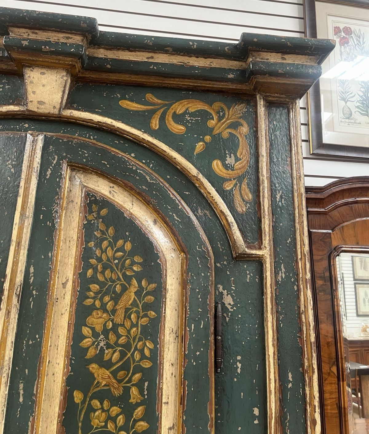 Antique Large Floral and Bird Painted Swedish Armoire Cabinet 94.5" x 51"  CL5