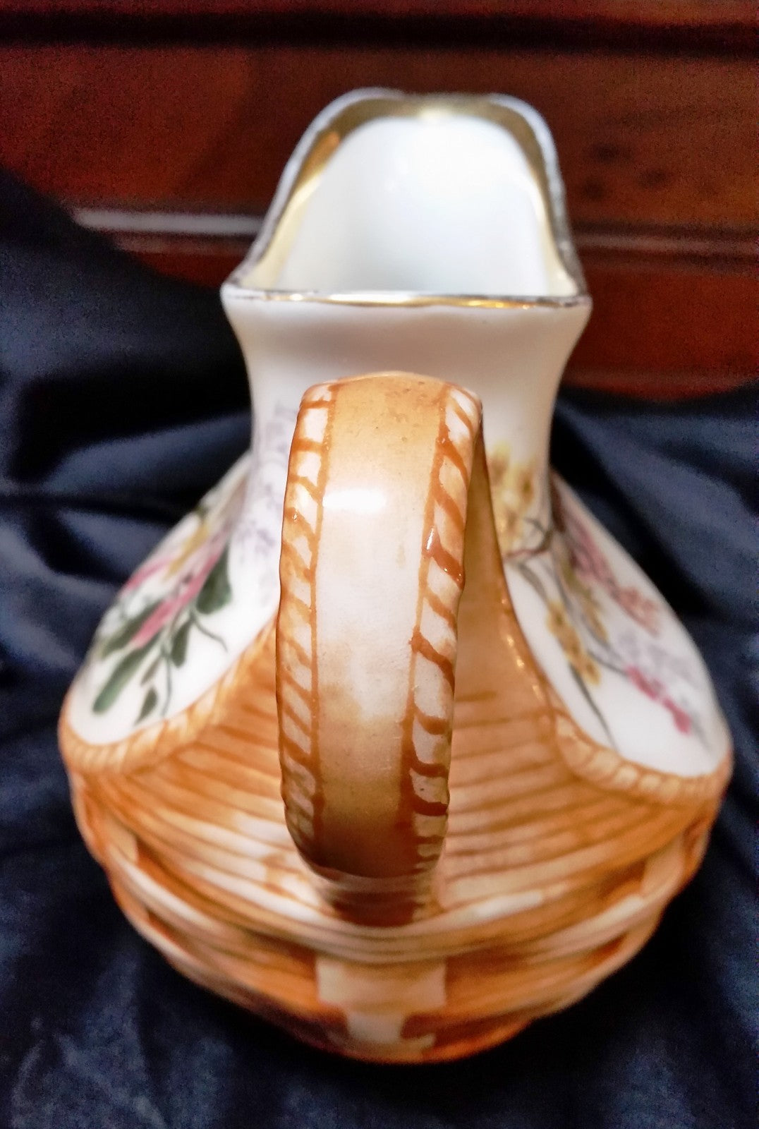 1884 Haviland Limoges Basket Weave Creamer Osier Blank Floral H3427 Gold Trim