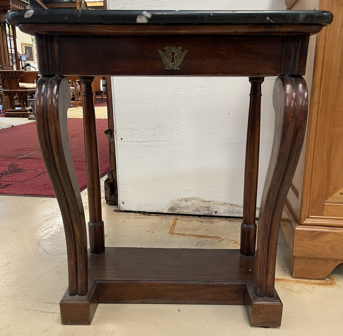 ANTIQUE FRENCH EMPIRE STYLE MARBLE-TOP MAHOGANY CONSOLE END SIDE TABLE