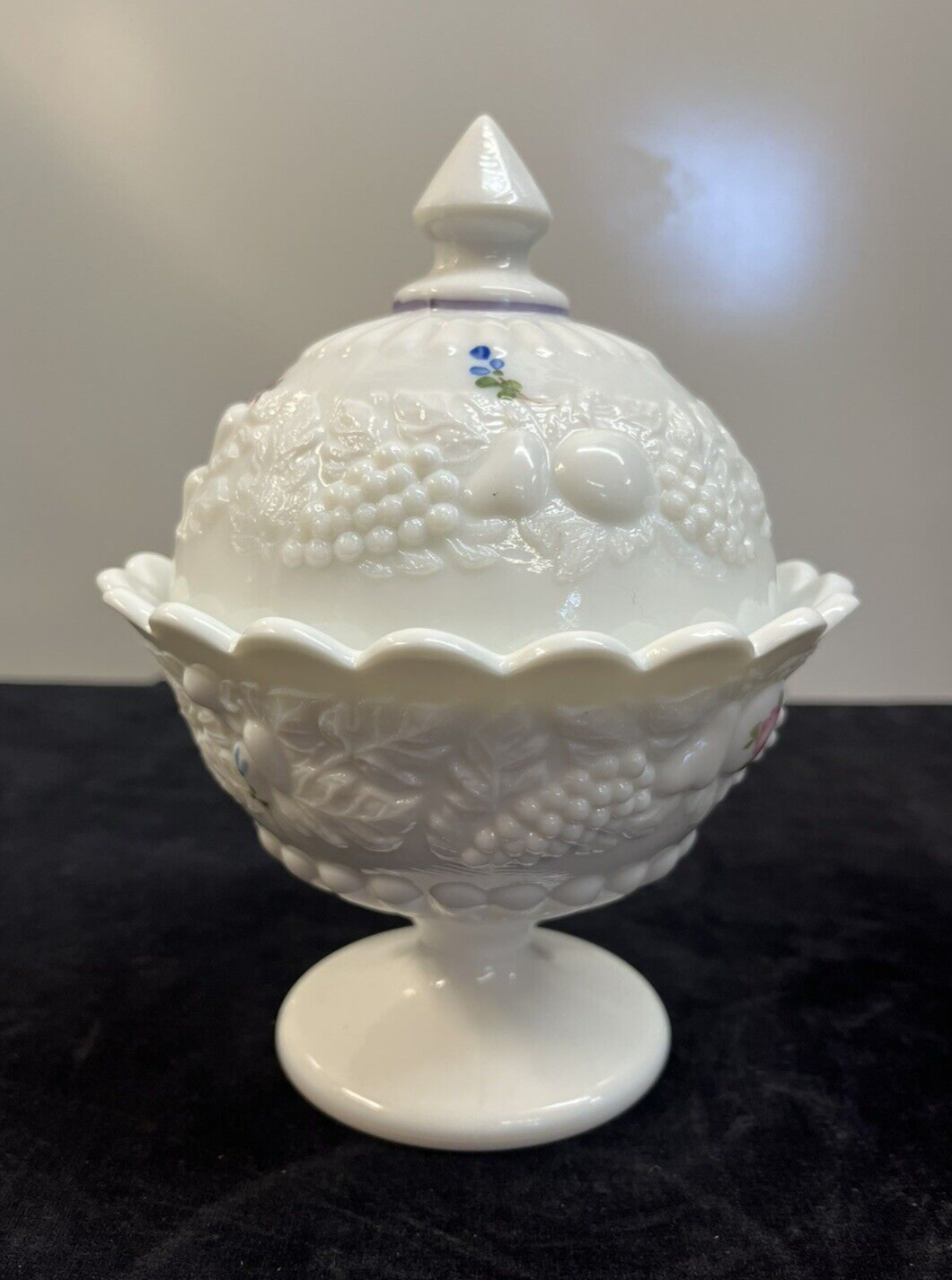 1978 Milk Glass Pedestal Candy Dish  Westmoreland artist signed 7 3/4" M A Lash