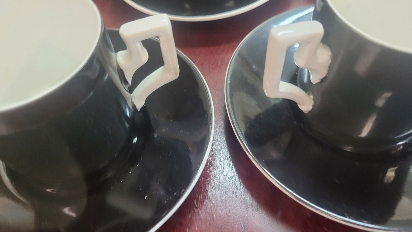 Czechoslovakia Demitasse Cup & Saucer  6 sets  Art Deco Black & White Espresso