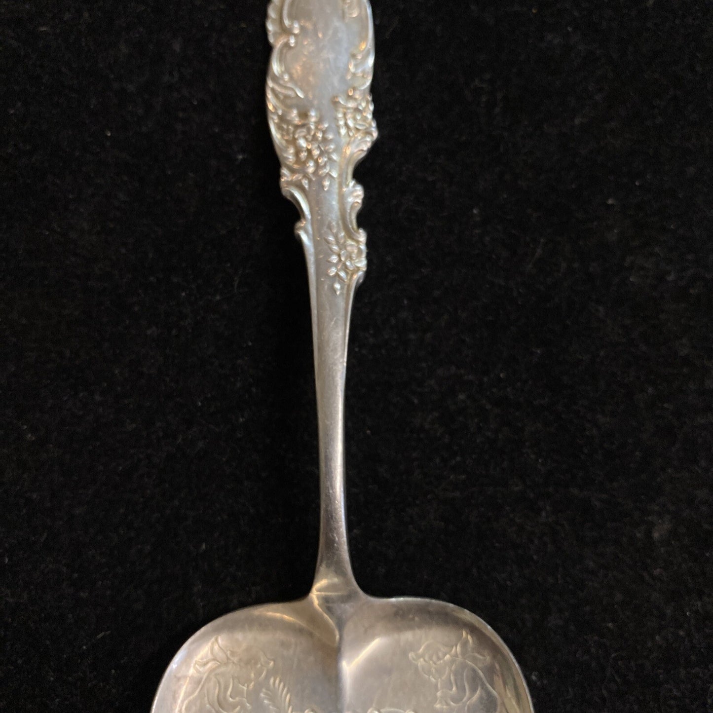 Antique 1892 Whiting Sterling Silver Heart Shaped Nut Spoon in Orleans Pattern