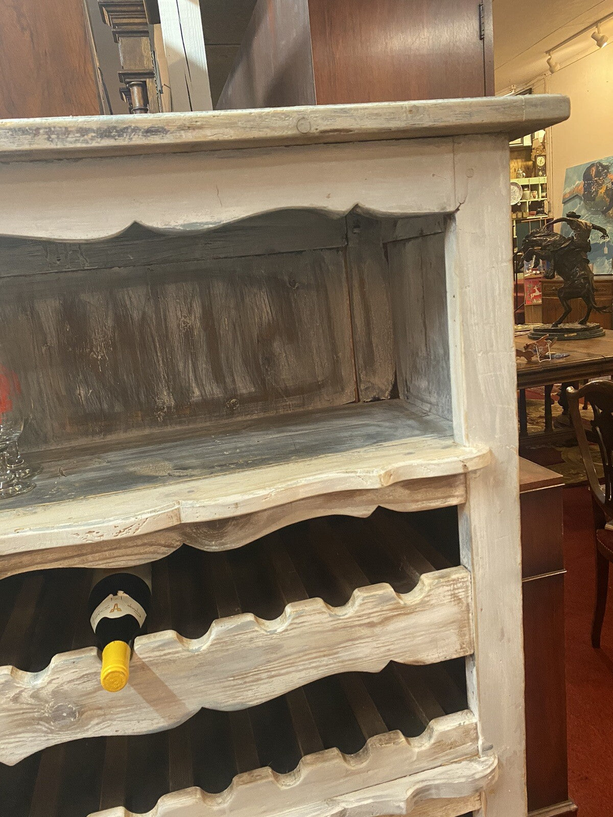 Antique Painted French Provincial Wine Cabinet Bar Rack 28 Bottles Bordeaux