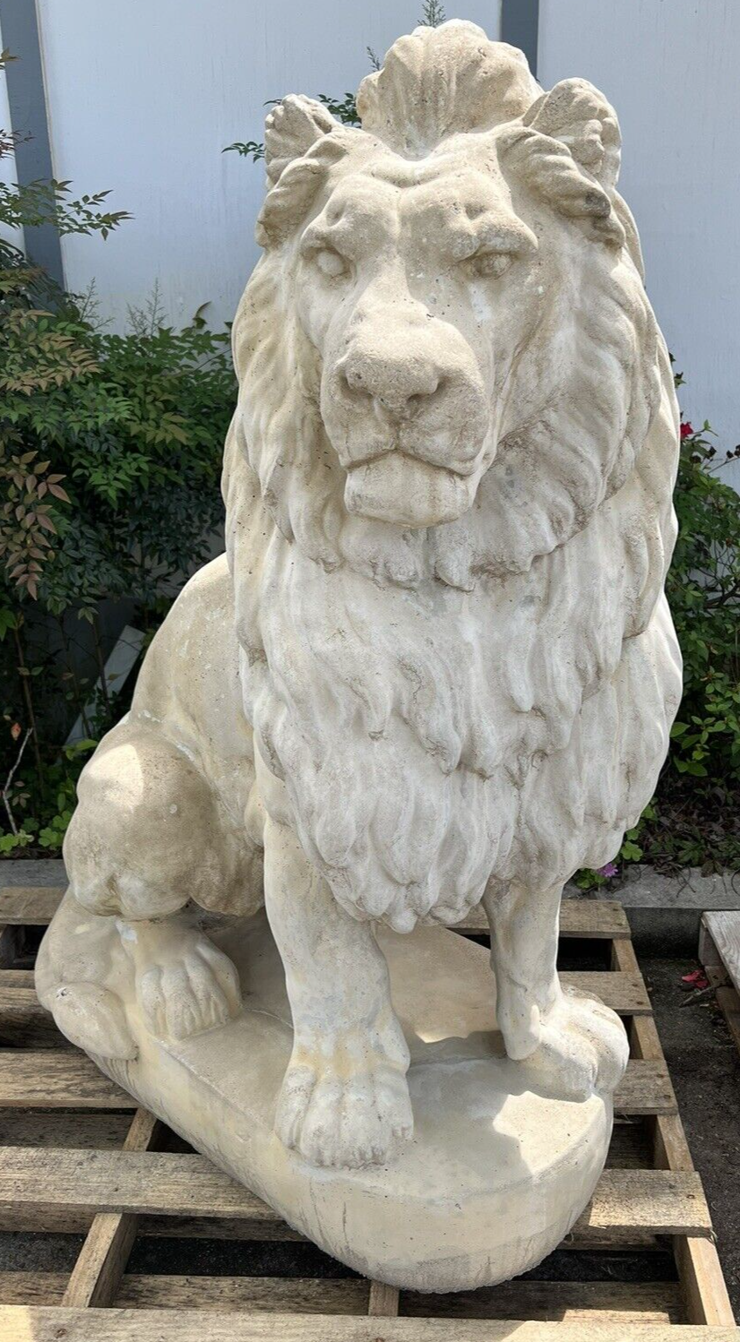 Full Size Large Pair of Belgian Cast Stone Entry Seated Lions Entrance Driveway