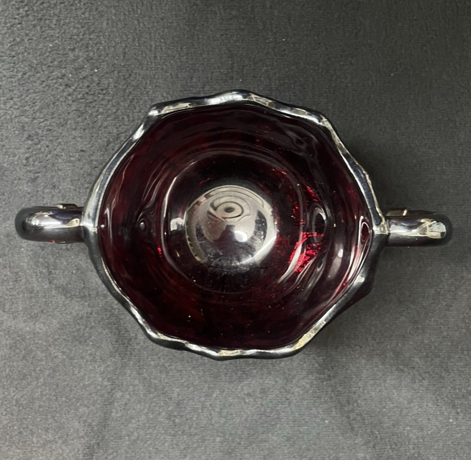 Vintage Imperial Glass Iridescent Everglade Sunset Ruby Red Creamer & Sugar