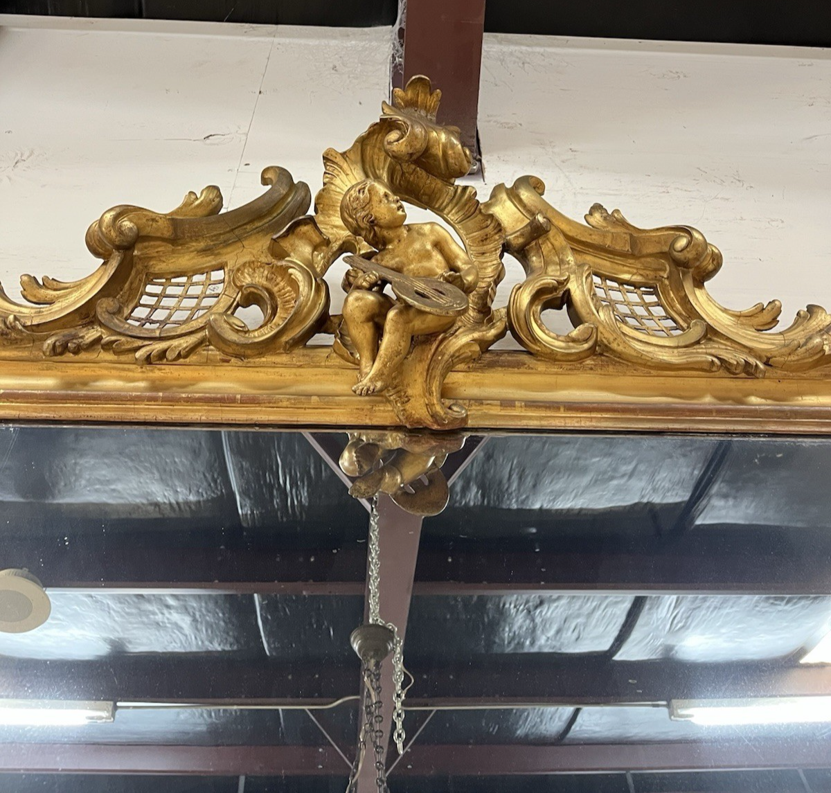 Antique Large Gilt Gold Over Mantle French Louis XVI Mirror 70" x 56"