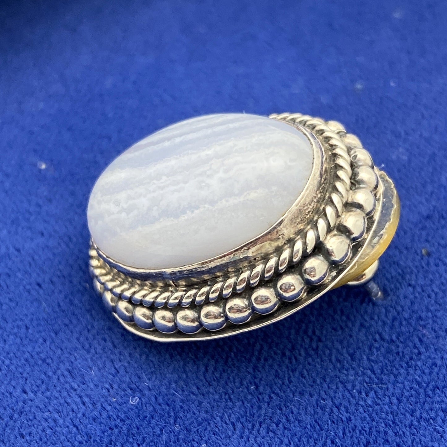 Sterling Silver 925 Granado Blue Agate Stud Earrings 14.5g