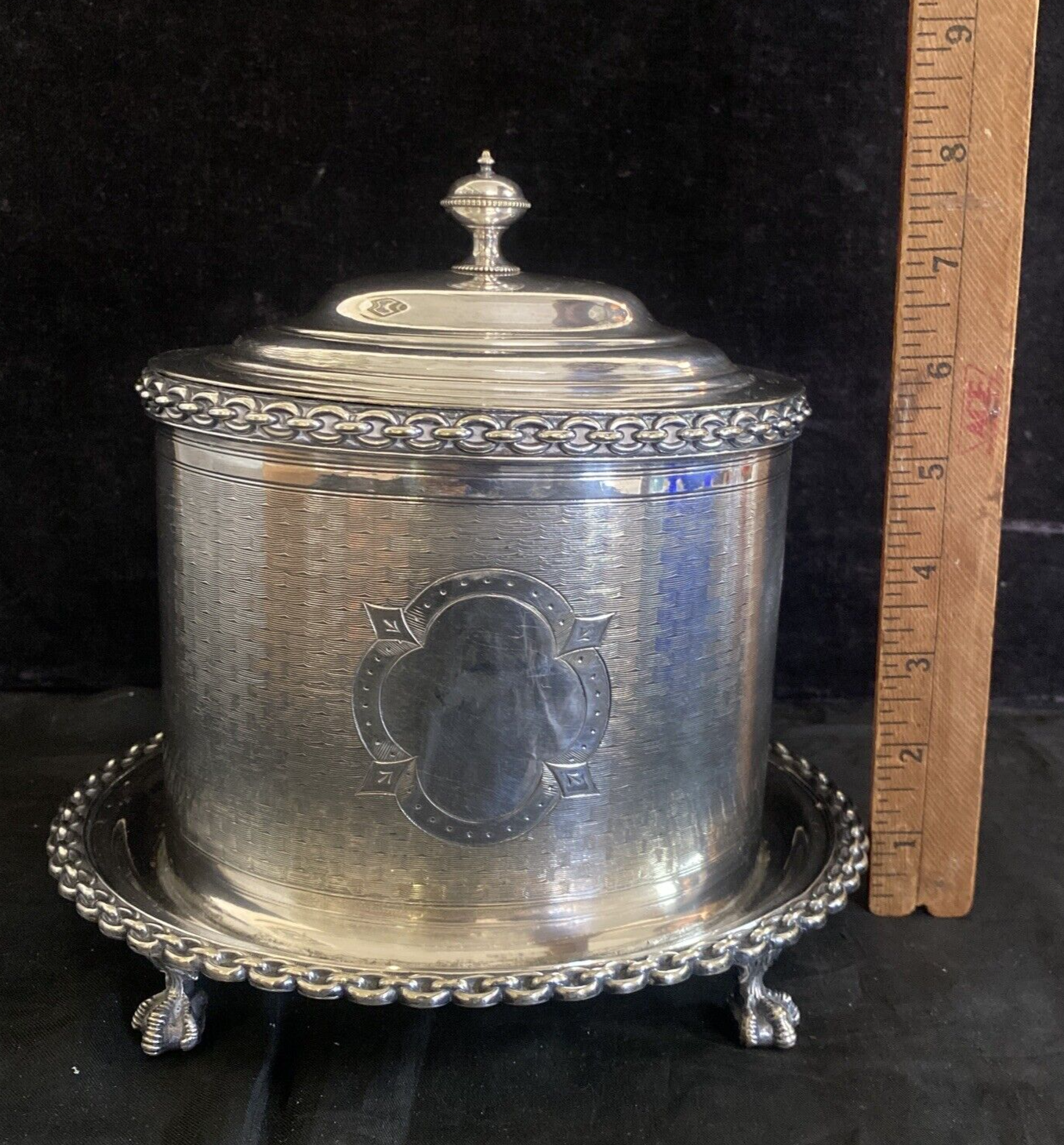 Antique Victorian Footed Silverplate Tea Caddy Biscuit Box