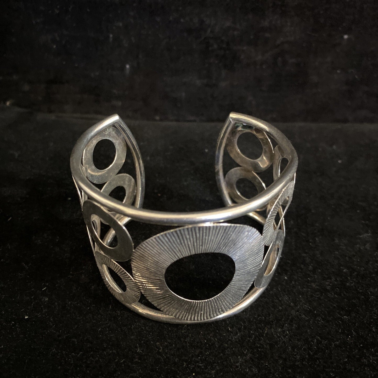 Sterling Circle Cut-Out Cuff Bracelet Marked Thailand 925 w designer logo