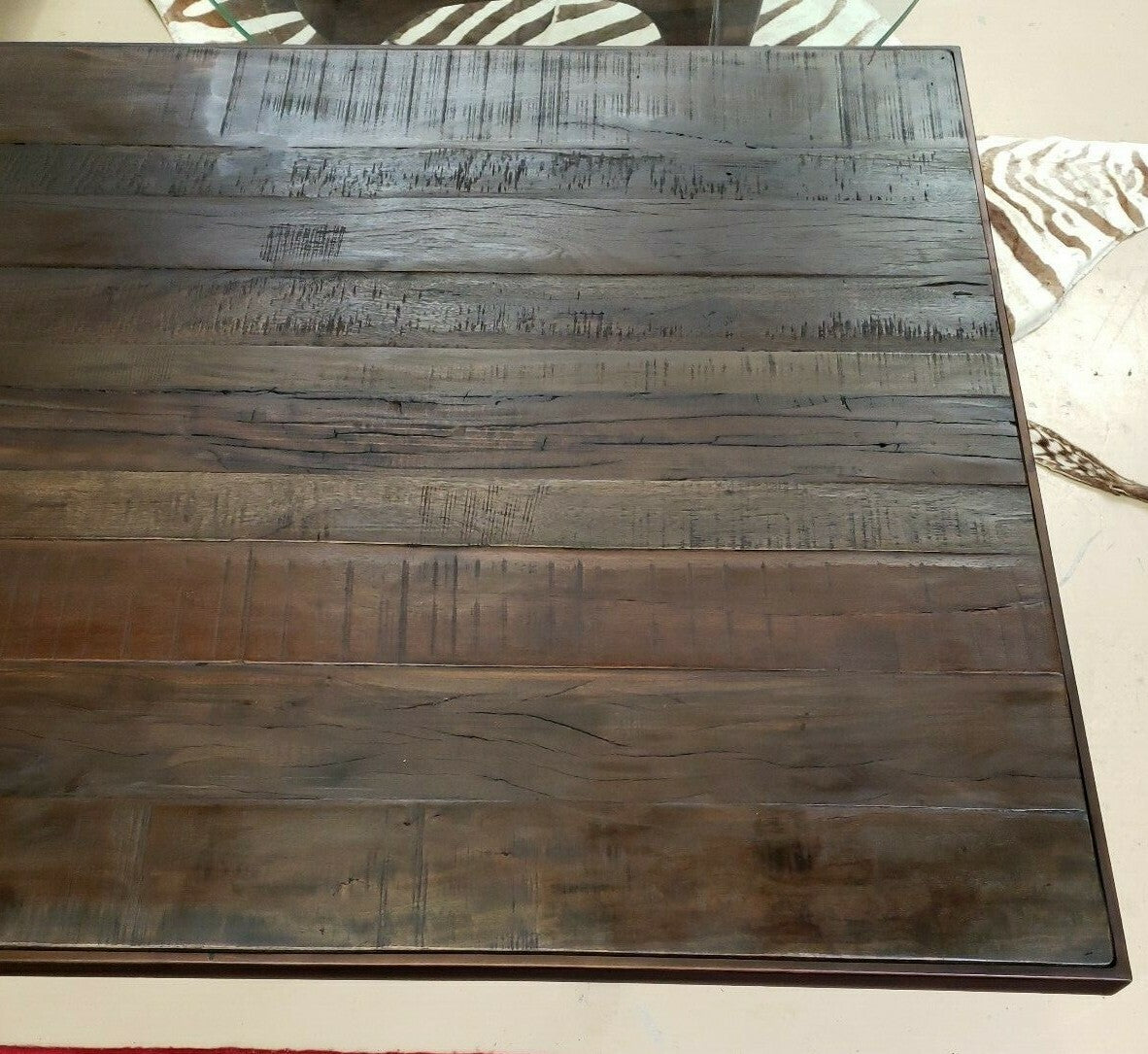 Restoration Hardware Style Metal Reclaimed Wood Table X Stretcher Dining Table