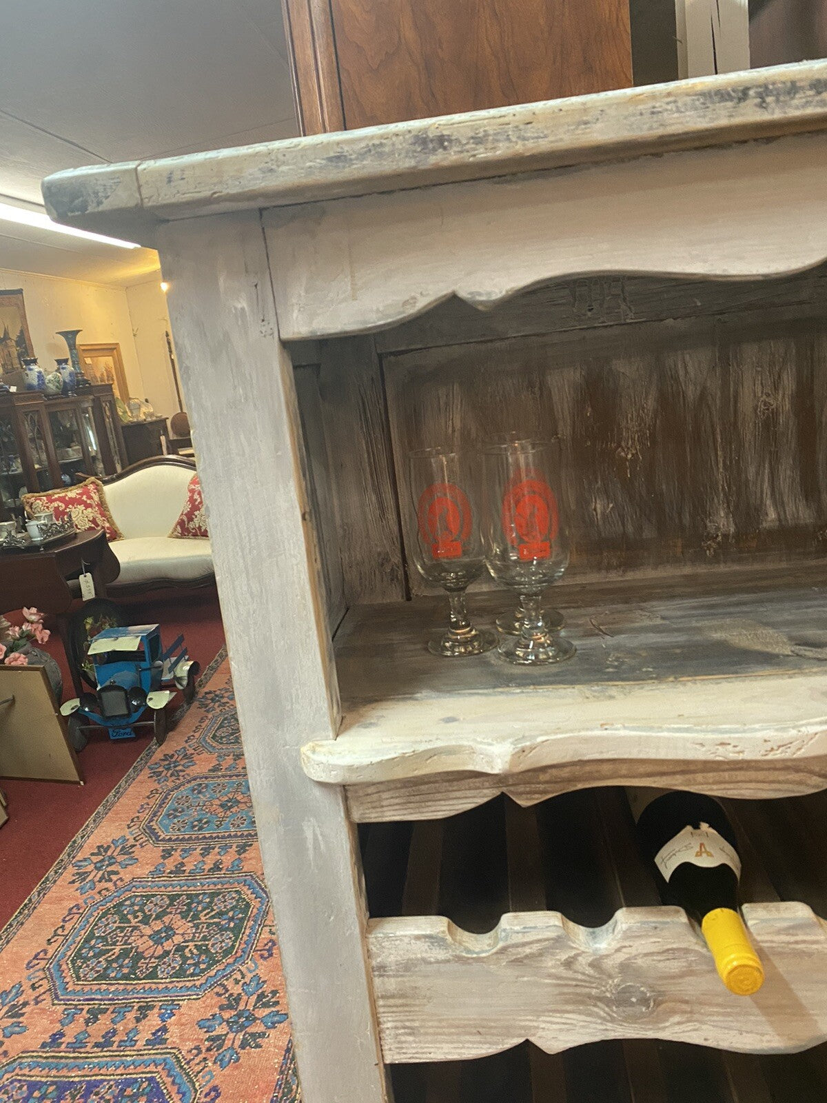 Antique Painted French Provincial Wine Cabinet Bar Rack 28 Bottles Bordeaux