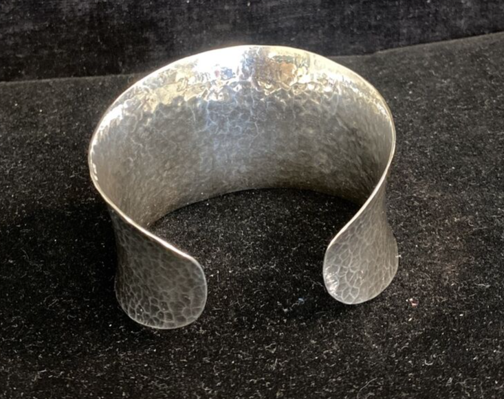 Vintage Sterling Silver Hammered Cuff Bracelet Marked 925