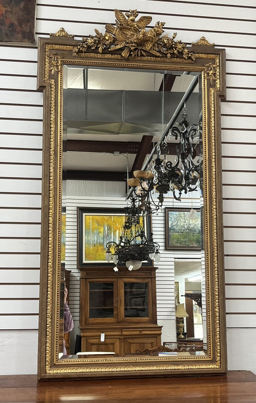 40" x 75" Tall Palladian Gilded Gold  Mirror w/ Bird Motif Crown