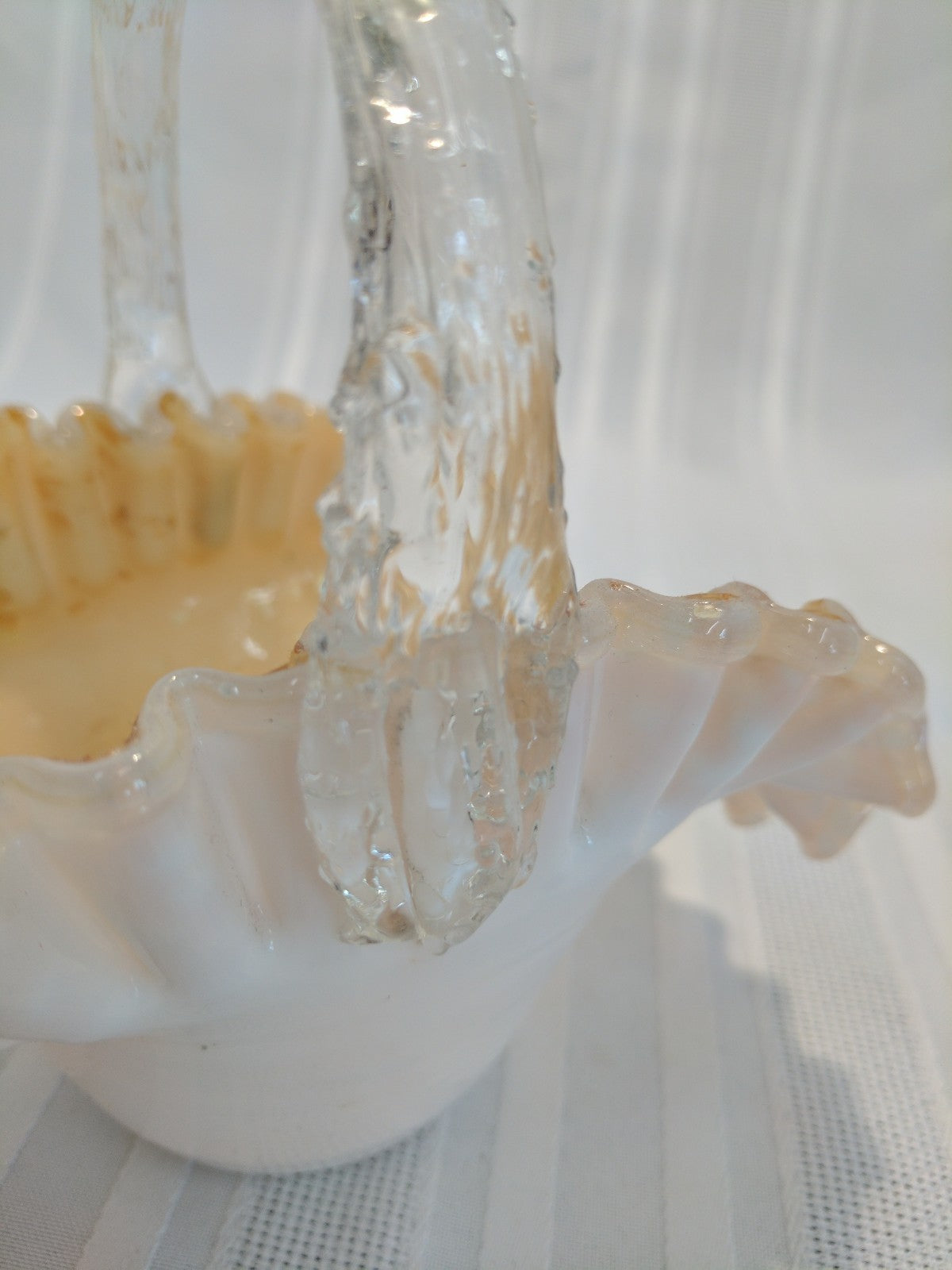 VICTORIAN ENGLISH STURBRIDGE Gold CASED GLASS BASKET W/ THORN HANDLE