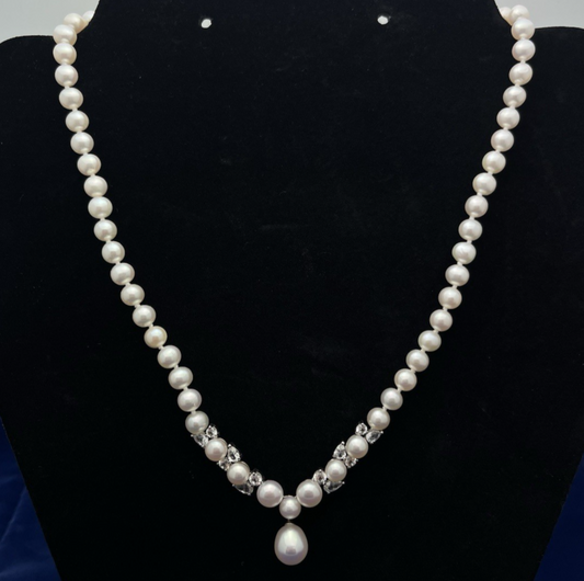 Kay Jewelers Sterling Cultured Pearl 17.25" Necklace w/ Lab Created Sapphires