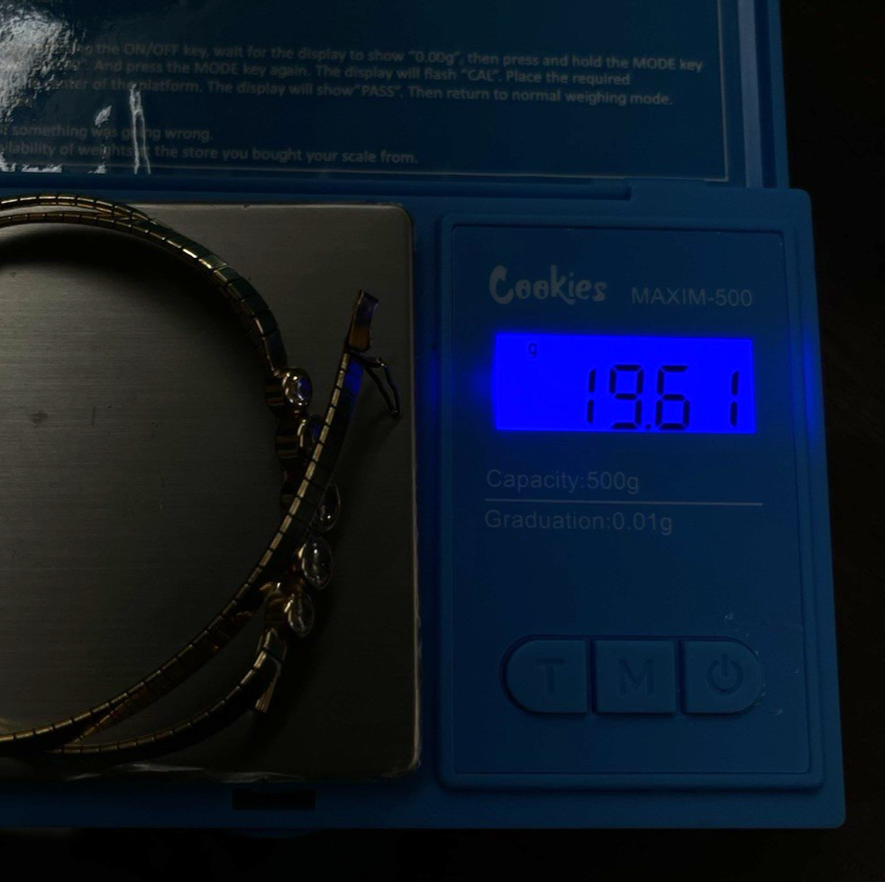 14K Yellow Gold 19.6 g 5 CZ Stones Omega Collar Necklace 15.5"