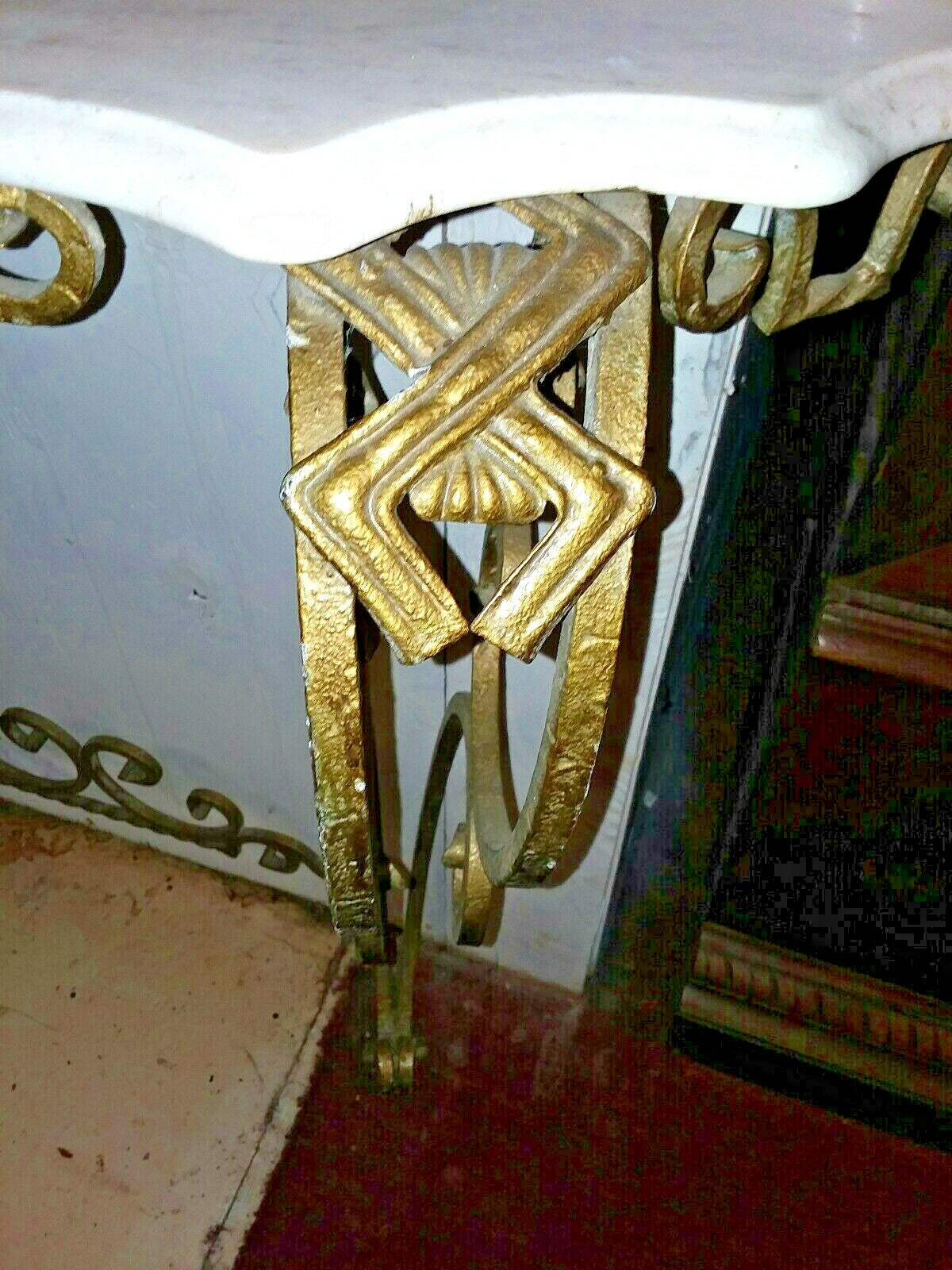 Antique Gilt Metal Console with Marble Top Entryway Italian