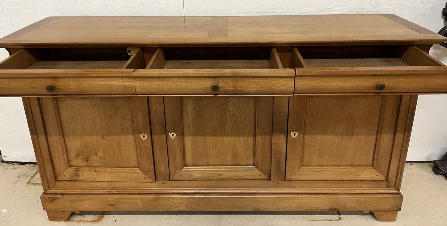 French Louis Philippe Blonde Three Door Sideboard Buffet Server Enfilade 78"W