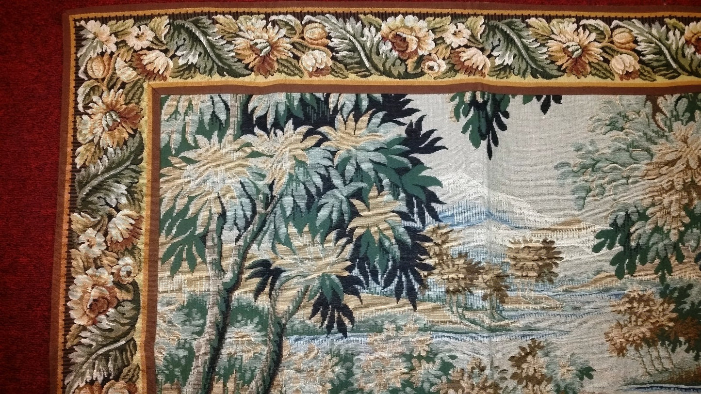 Tapestry Landscape with Bridge 35"x45" Foret de Marly Hunting Ground of Fr Kings