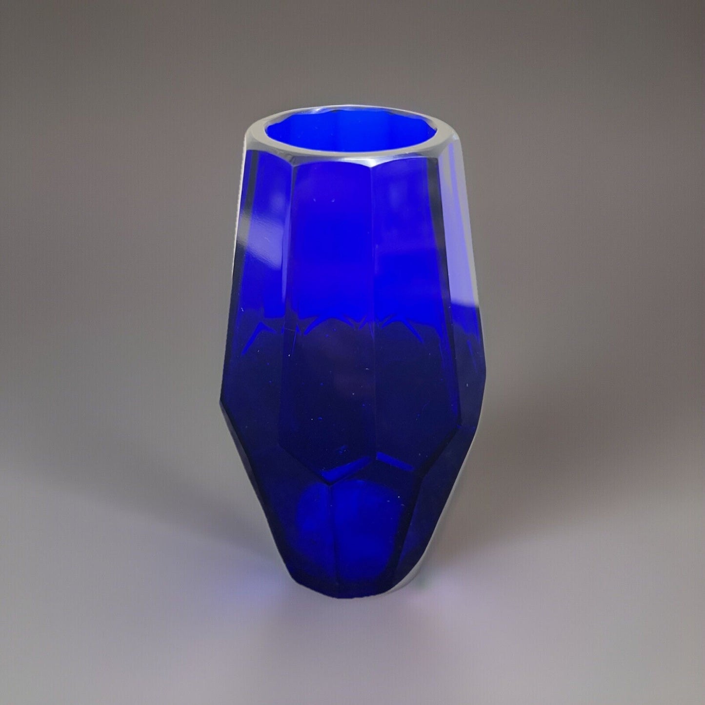 Cobalt Art Glass Faceted Vase H 5 1/2" Beautiful