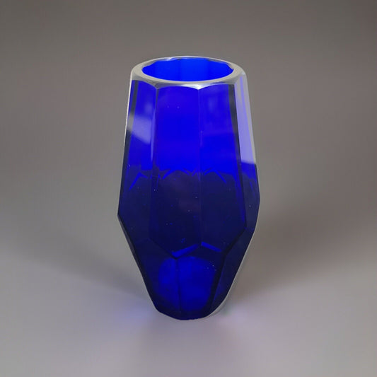 Cobalt Art Glass Faceted Vase H 5 1/2" Beautiful