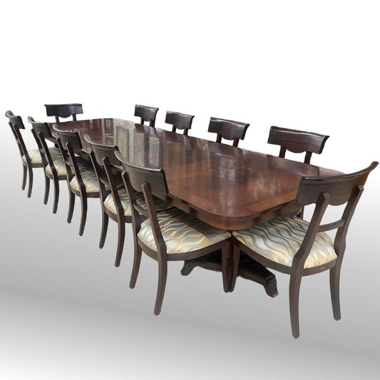 Hurtado "Gala" French Modern Mahogany Dining Table w/ 2 Leaves & 11 Chairs