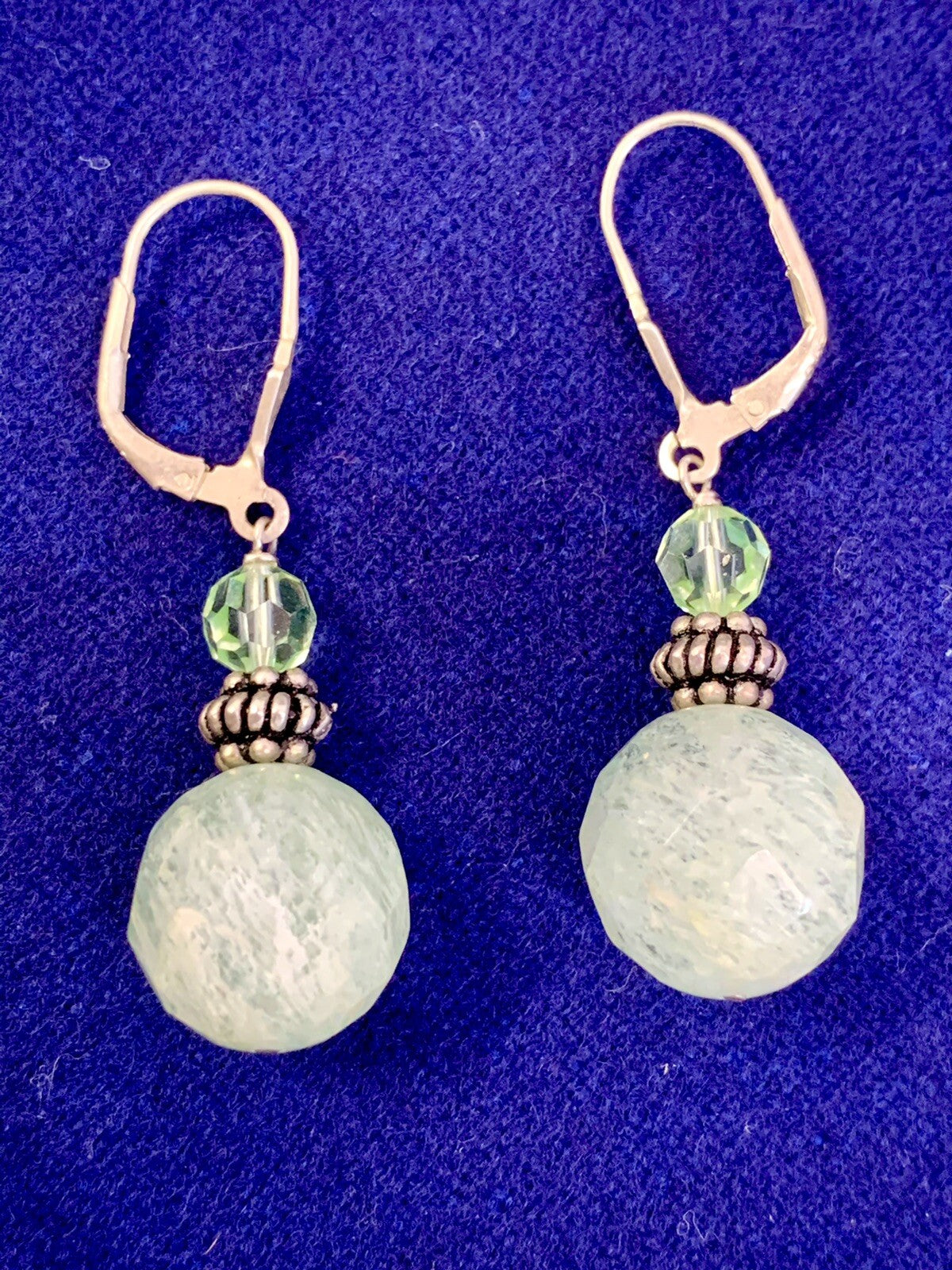 Glass Beaded 46" Mint Green Lariat Necklace & Earring Set Never Worn Great Gift