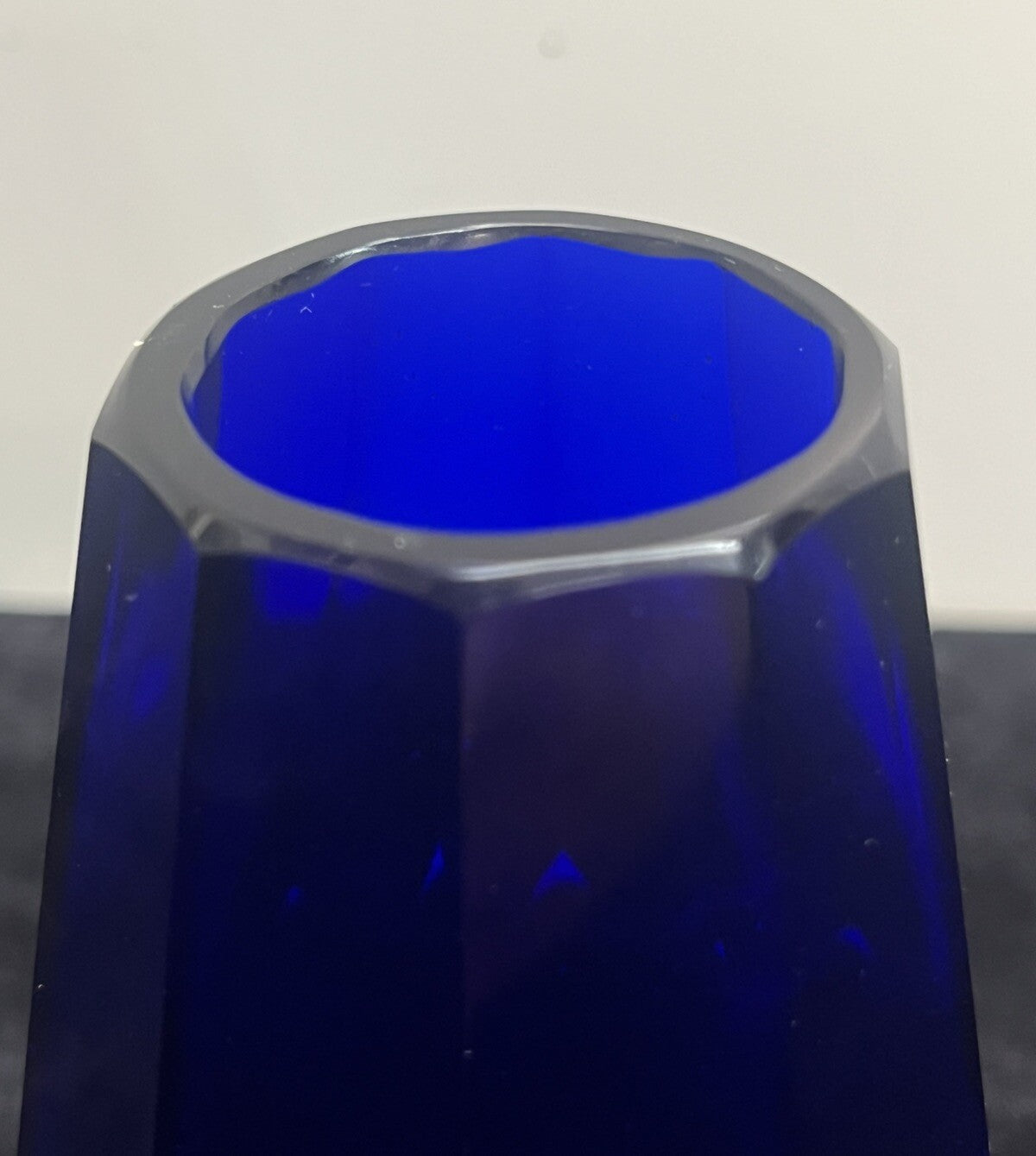 Cobalt Art Glass Faceted Vase H 5 1/2" Beautiful