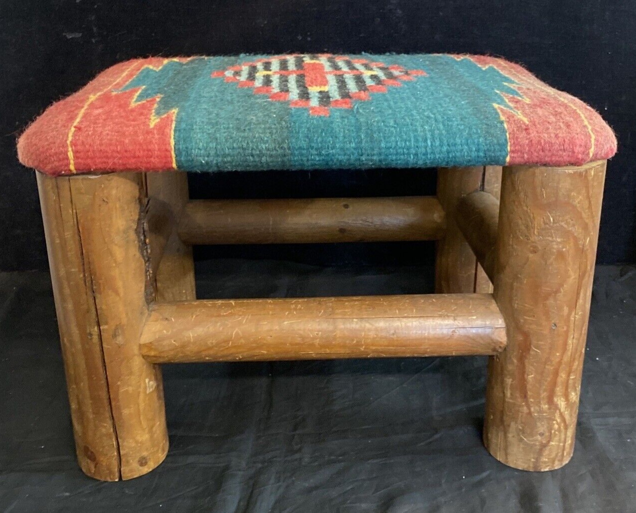 Rustic 11" Log Stool Handtied Navajo Cover Handmade Southwest Decor