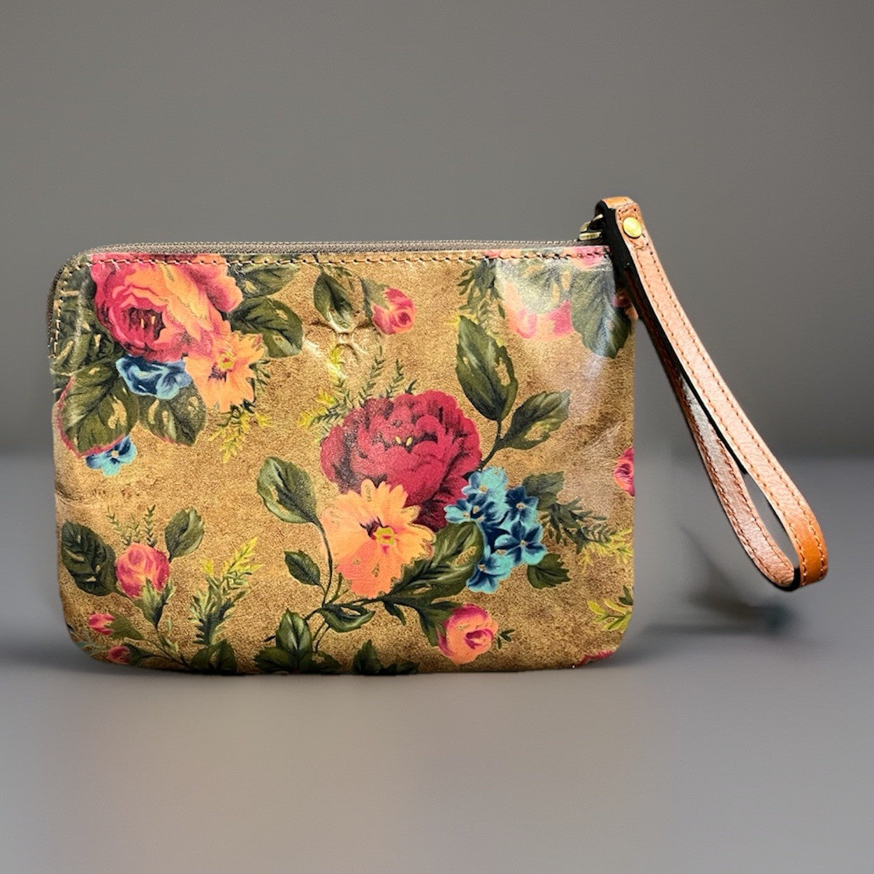 Patricia Nash Cassini  Vintage Victorian Garden Leather Wristlet 9"